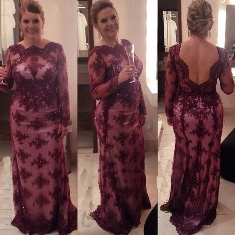 

Burgundy Mother Of The Bridal Dress 2019 New V neck Floor Length Lace Applique Formal Wedding Gowns Party Dress