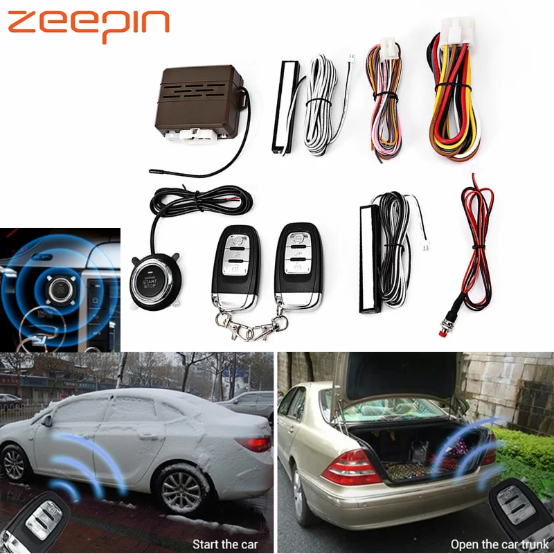 

Zeepin Burglar Alarm System E 12V Car No Key Entry Remote Control Push Button Start-up Anti-theft System
