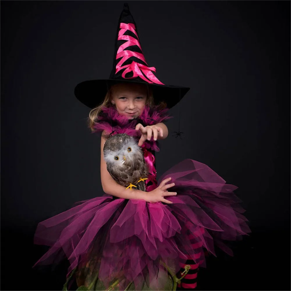 Хэллоуин ведьмы костюм волшебника в цветочек для маленьких девочек фиолетовый чёрное платье пачка ребенок ужас Радужный Топ наряд нарядное вечерние платье с фатиновой юбкой