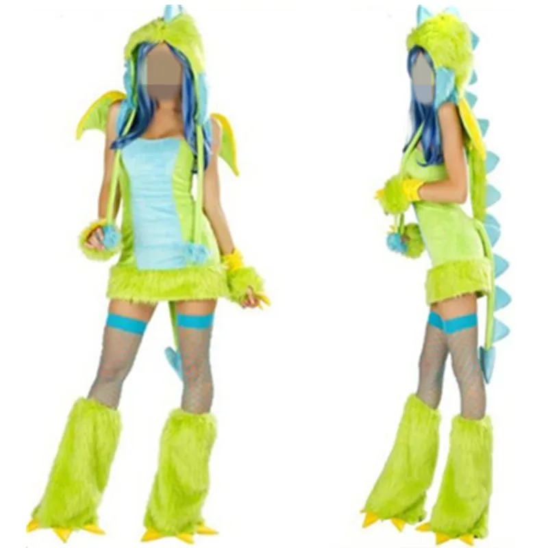 

Woman's Sexy Halloween Animal Cosplay 2016 Costumes Leather Fur Dinosaur Role Play Disfraces Masquerade Clothes