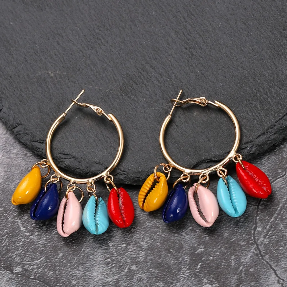 Dvacaman Boho, многоцветные серьги-подвески с бусинами в виде раковины для женщин,, Модные металлические массивные серьги с подвеской, вечерние ювелирные изделия в этническом стиле