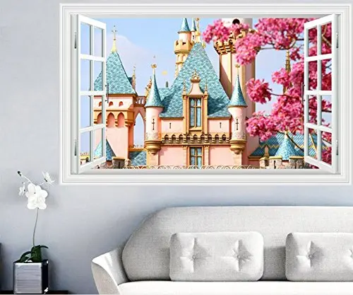

3D Window Decal Wall Sticker Europe Castle Architecture Beautiful Landscape Wallpapers PVC Vinyl Sticker Mural Art Home Decor