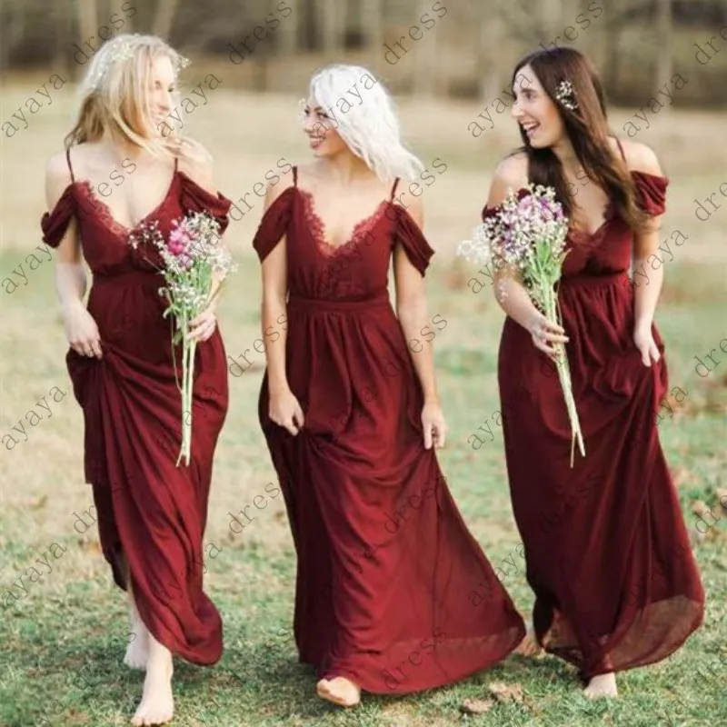 Wejanedress Wine Red bridesmaid dresses free shipping 2017 lace long