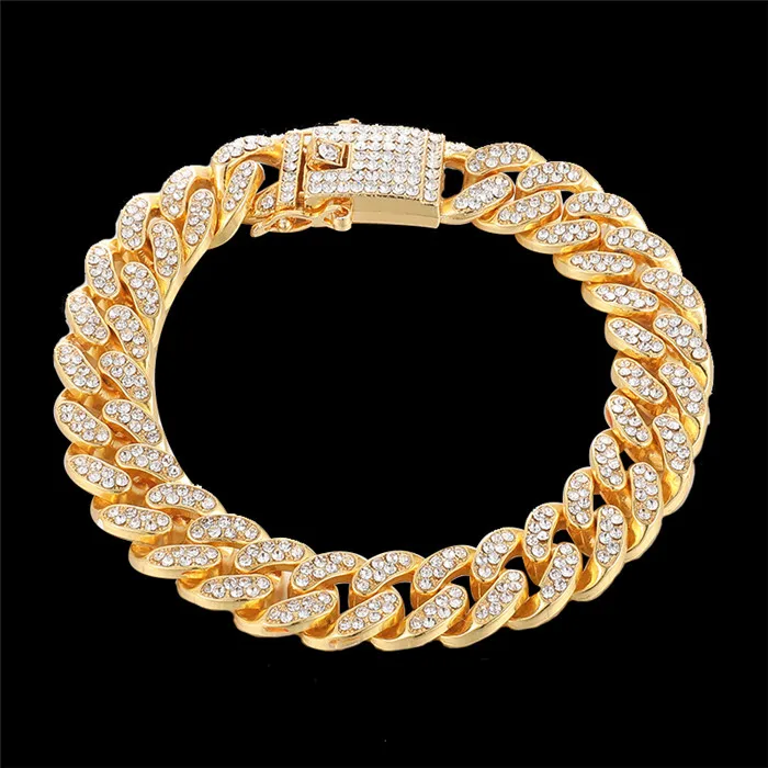 D& Z хип хоп 13 мм кубинские звенья цепи для мужчин Iced Out Bling Стразы Chaine Homme модные ювелирные изделия - Окраска металла: gold bracelet