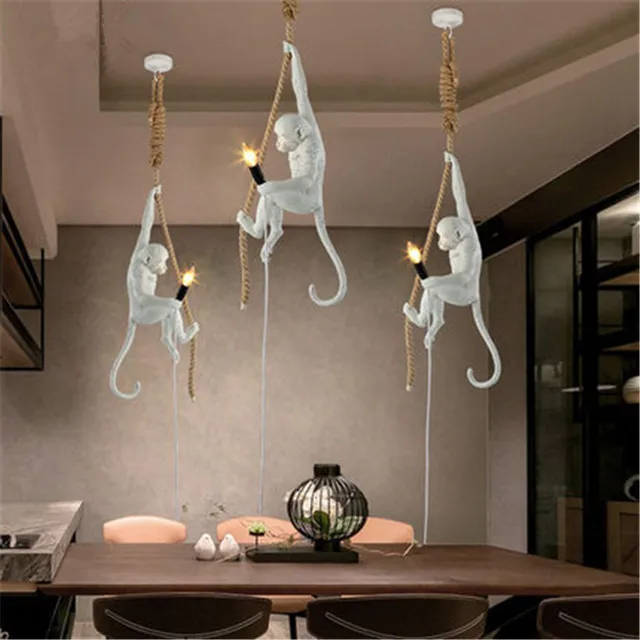 Modern Handmade Resin Monkey Edison Pendant Lamp Loft Style Hemp Modern Handmade Resin Monkey Edison Pendant Lamp Loft Style Hemp Rope Light For Home