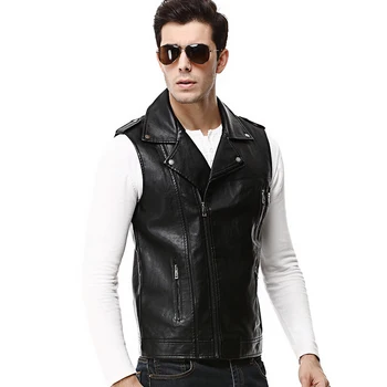 

Autumn 2018New Size Men's Fashion Motorcycle PU Fauxsleeveless sleeveless Leather jacket Men Casual Biker Leather Coat Slim
