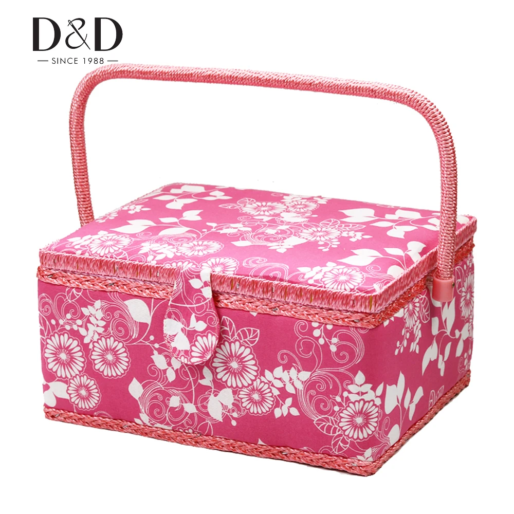 

D&D Handmade Sewing Basket with Sewing Kit Accessories Home Multi-function Tools Storage Box Gift for Mother 30.5*23*15cm