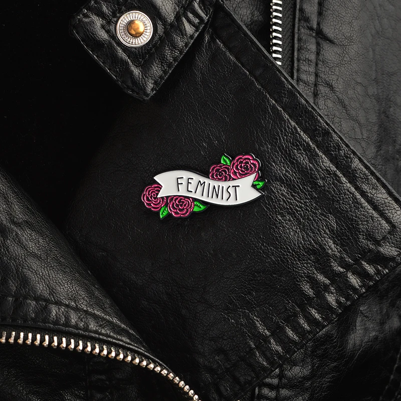 Feminist enamel pin girl power pins brooch flower badge