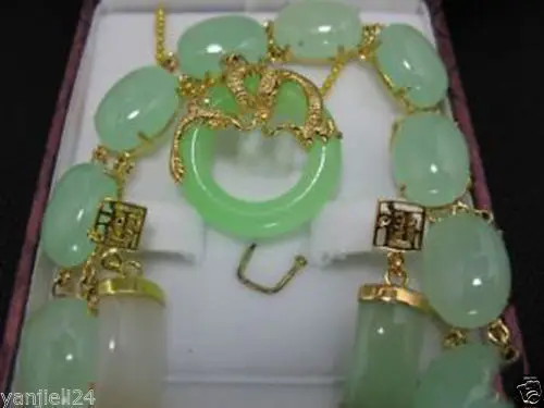 

Hot sell Noble- FREE SHIPPING>>@> Beautiful Green jade Bracelet pendant Necklace earringAA8 Natural jewelry