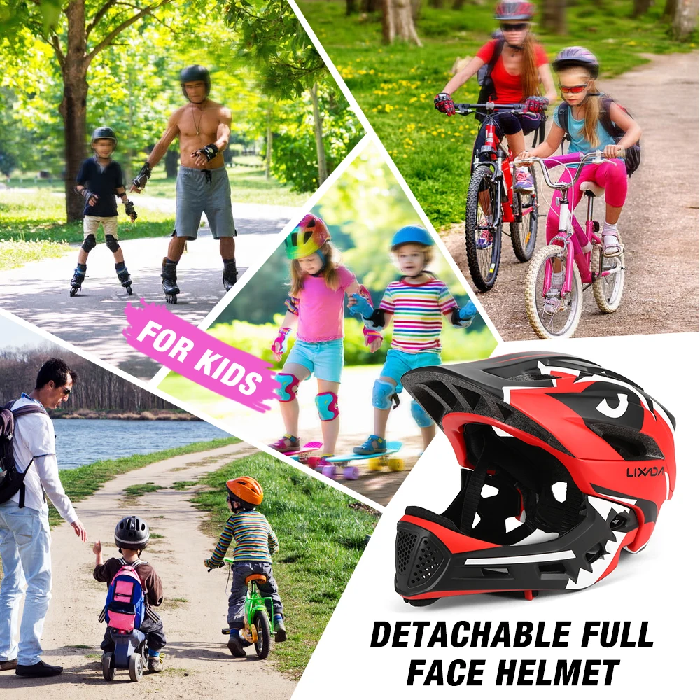 Lixada Kids Detachable Full Face Helmet Children Sports Safety Helmet for Cycling Skateboarding Roller Skating