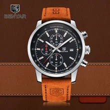 BENYAR Sport Men Watch Top Brand Luxury Men Leather Waterproof Chronograph Quartz Wrist Watch Male Military Clock benyar men watch top brand luxury leather waterproof sport quartz fashion casual military wrist watch men male clock relogio