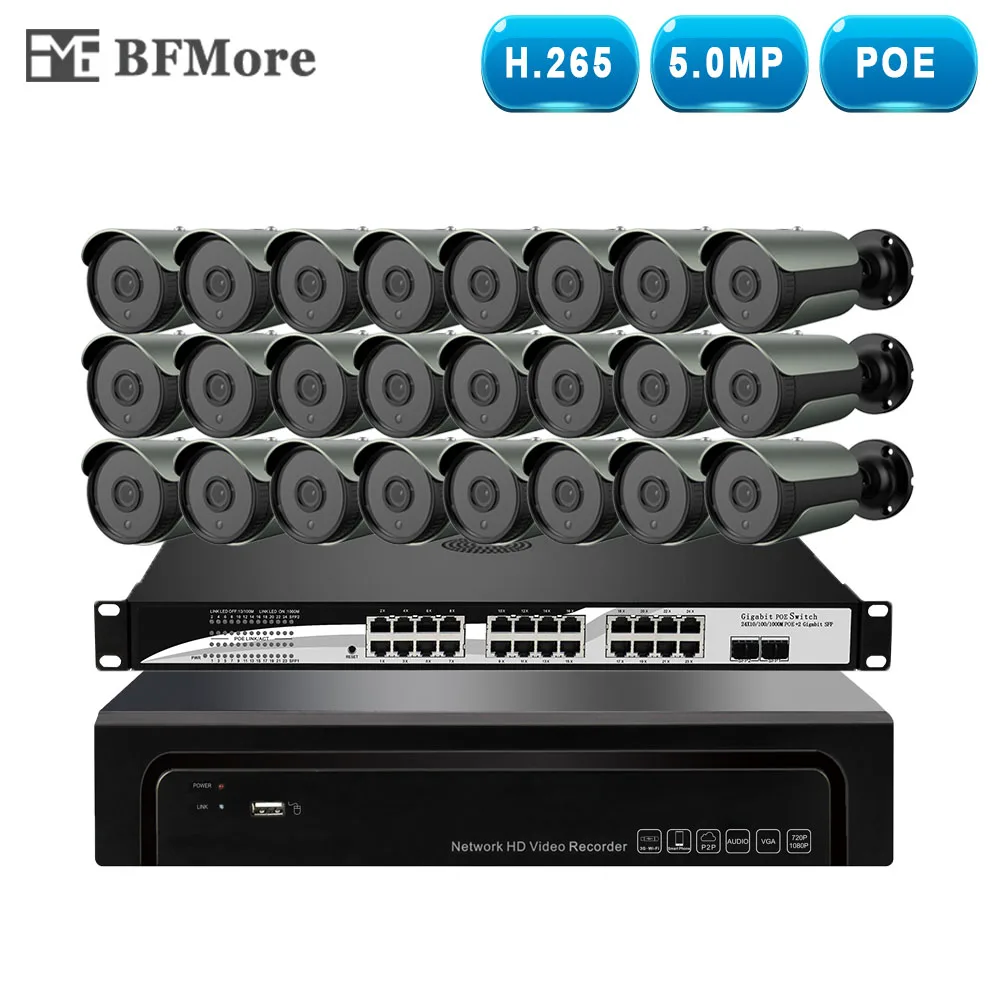 BFMore H.265 POE 24CH 5.0MP 4.0MP NVR Kit CCTV Системы комплект ip-камеры P2P IR уличная Водонепроницаемая видеонаблюдения набор для наблюдения - Цвет: Grey