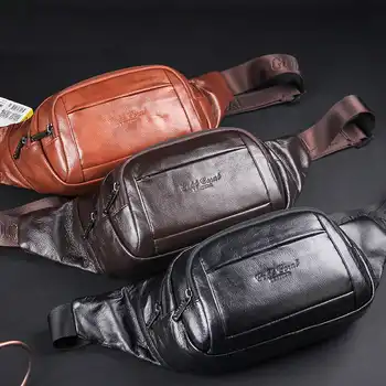 GOLD CORAL Genuine Leather Waist Belt Bags For Men Casual Messenger Shoulder Bag Purse Travel Phone Pouch male Crossbody Bags