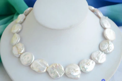 

huij 001271 17" 20mm white BAROQUE coin KESHI REBORN PEARL NECKLACE