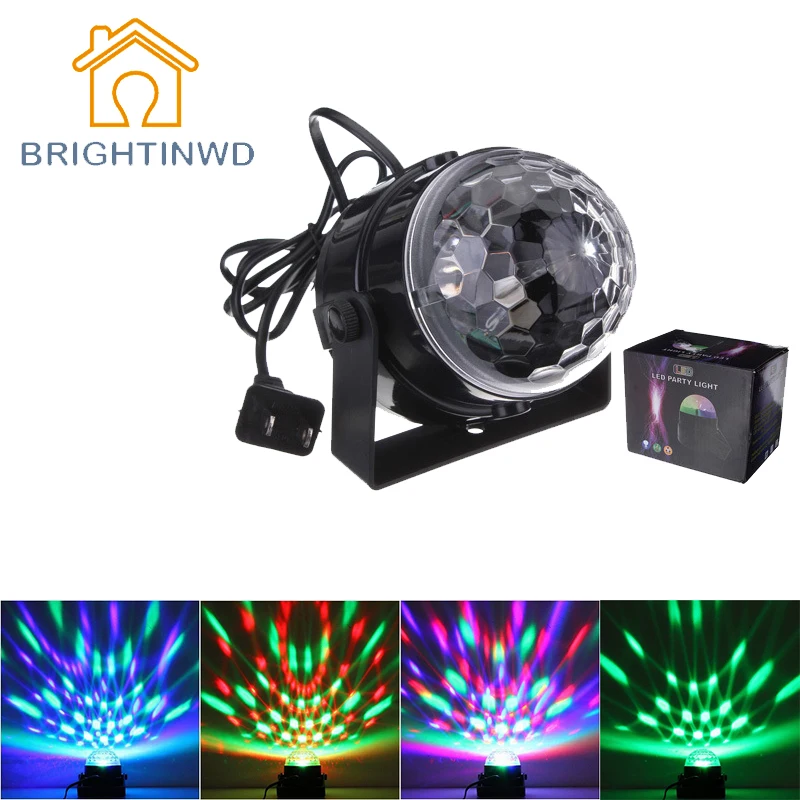 

Mini RGB LED Crystal Magic Ball Stage Effect Lighting Party Disco Light 100-240V EU US Plug Soundlights Spotlight BRIGHTINWD