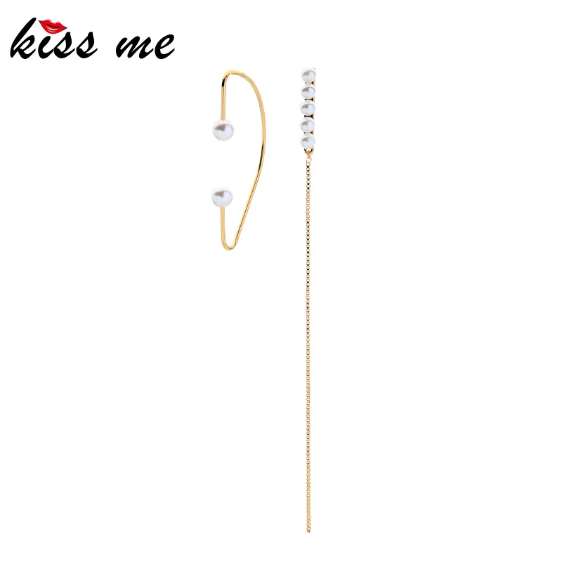 

kissme Asymmetric Acrylic Pearl Hanging Earrings Match Threader Earrings For Women Special Design Two-color Alloy Long Earrings