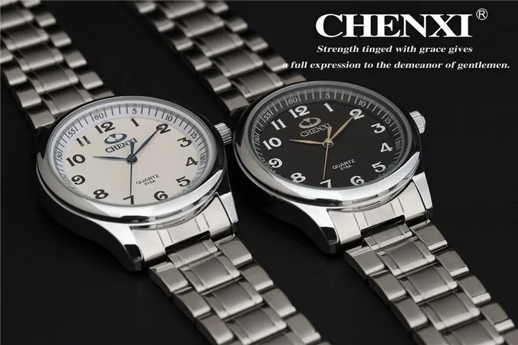 Распродажа Relojes для мужчин черный и белый циферблат серебряный браслет классические часы для мужчин CHENXI CX-010A