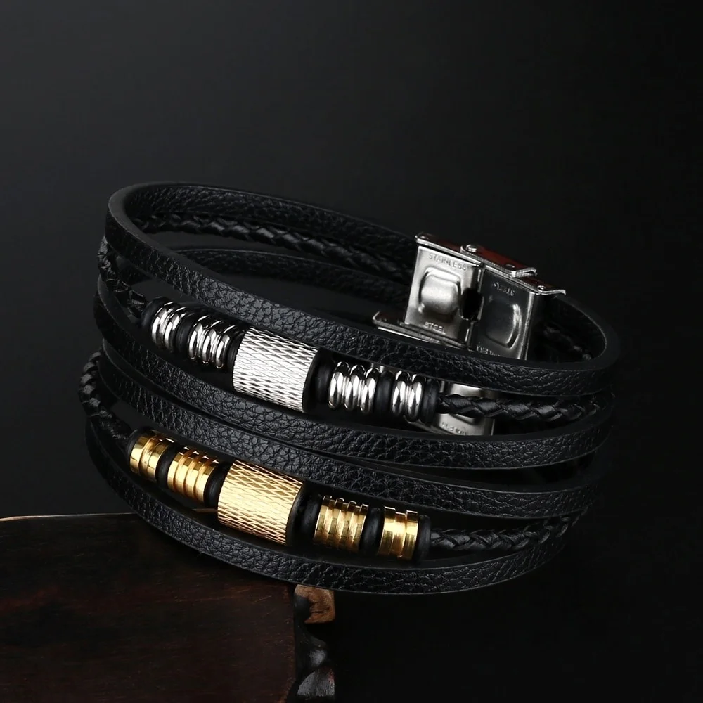 

2019 Fashion Jewelry Men Genuine Leather Bracelets Charm Men Stainless Steel Buckle Leather Bracelets&Bangles for Women pulseras