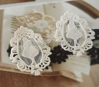 

Free Shipping DIY Ballerina Girl Lace Appliques Cloth Paste Fabric Paste and Soluble Lace Decoration, 40pcs/lot Ecru and White