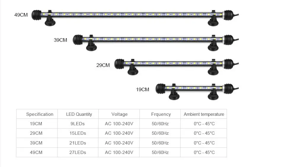 19 см 29 см 39 см 49 см 59 см светодиодный аквариум освещение для аквариума DC12V IP68 Водонепроницаемый светодиодные аквариумные лампочки RGB белый