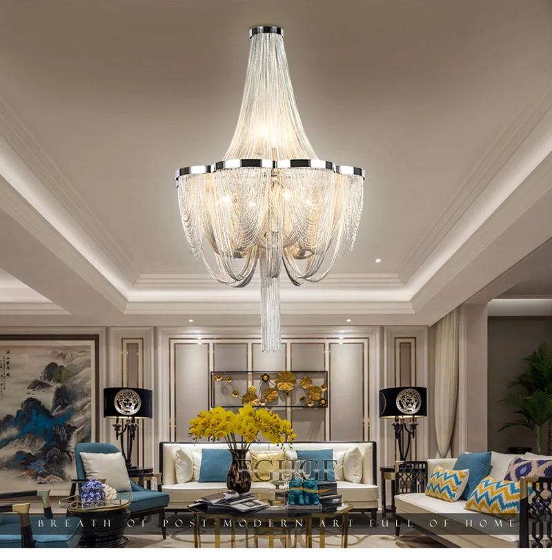 

Nordic Aluminum Chain Chandelier Light Fixture Vintage Lustre de sala Chandeliers Lamp French Lighting Living room Restaurant