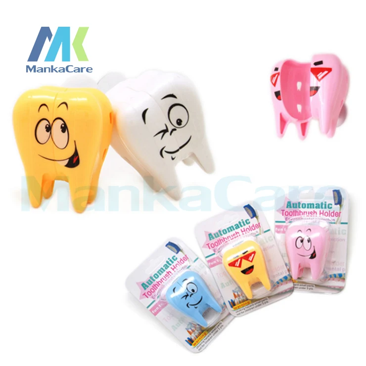 

20 Pcs Smiling Tooth shape toothbrush holder 4 COLORS Bathroom Sets Suction Hooks Tooth Brush container dental gift