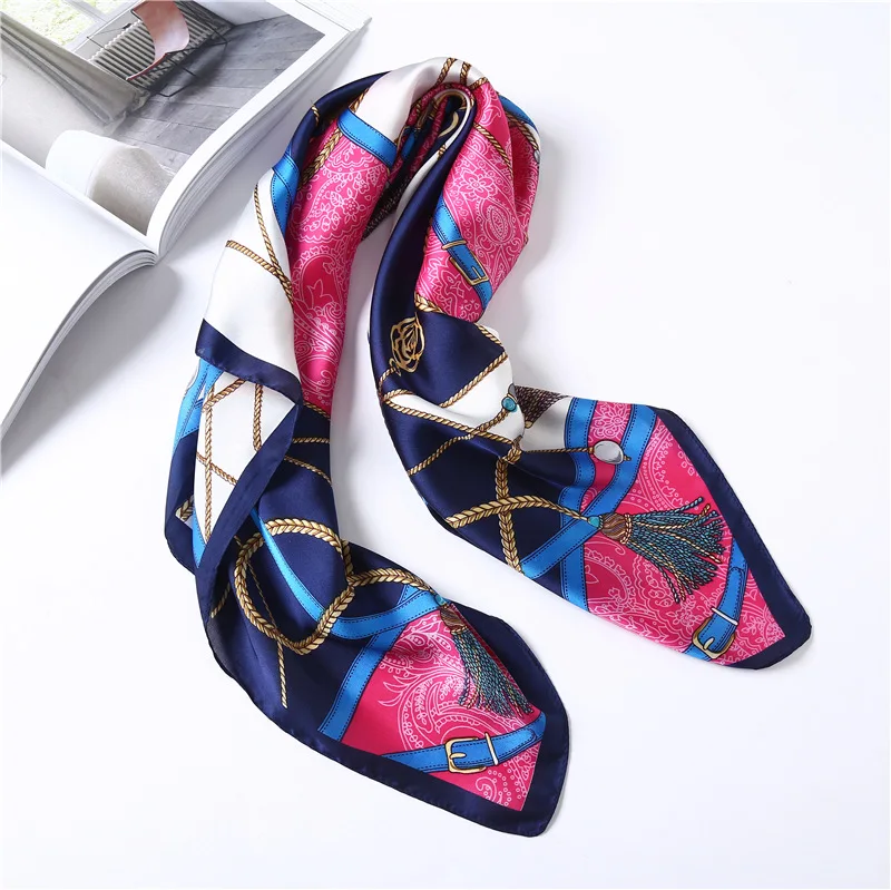 

Women's Square Silk Scarf Ladies Print Summer Shawls and Wraps Female Small Office Scarf Foulard Headband Handkerchief 70*70CM