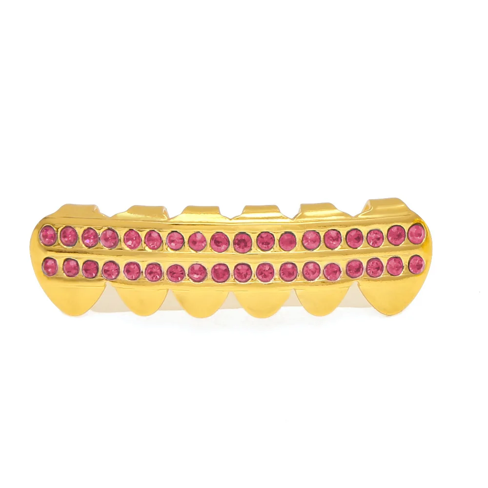 Стразы в стиле хип-хоп золотистого цвета для зубов, синий, красный, розовый, крест, искусственный верх и низ, зуб вампира, грили для женщин, мужские украшения для тела - Окраска металла: Pink Bottom