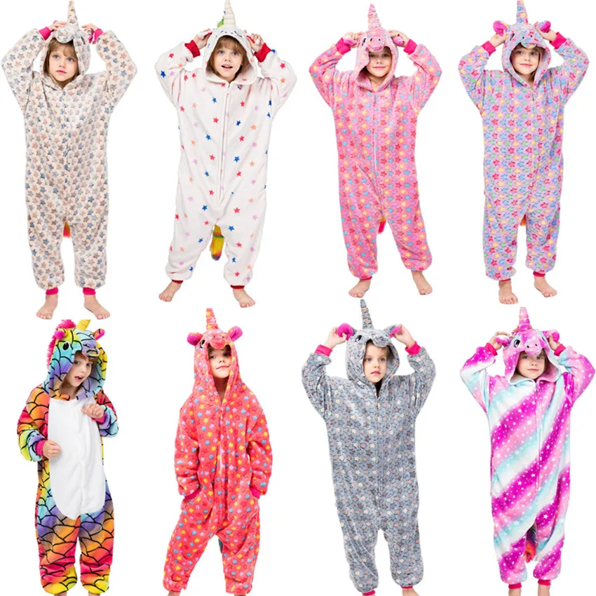 Детские пижамы; детская зимняя одежда для сна с длинными рукавами; комбинезоны для мальчиков и девочек; пижамные комплекты с рисунком единорога, Пегаса; Пижама с животными