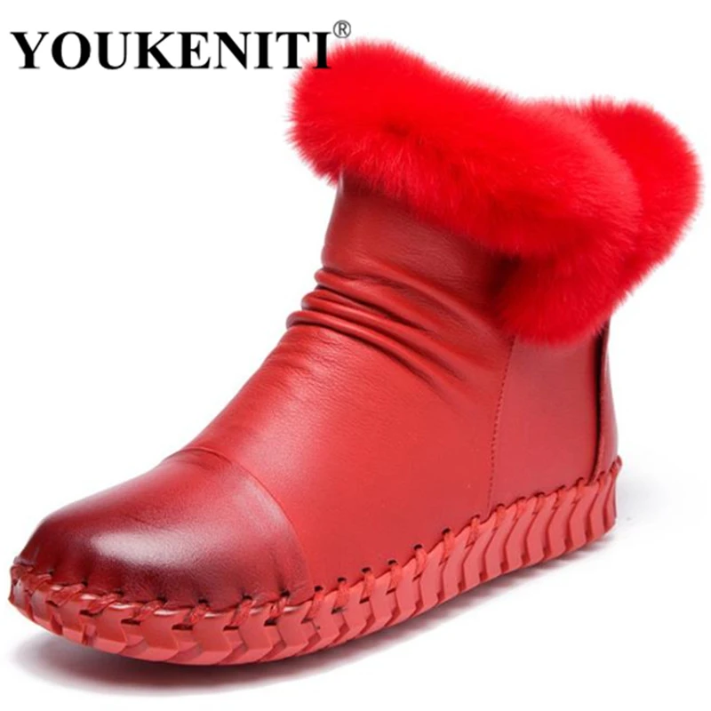 

YOUKENITI 2018 Winter Hotsale Genuine Cow Leather Women Snow Boots 3CM Heel Super Soft Outsole With Fur Ankle Boots Brand New
