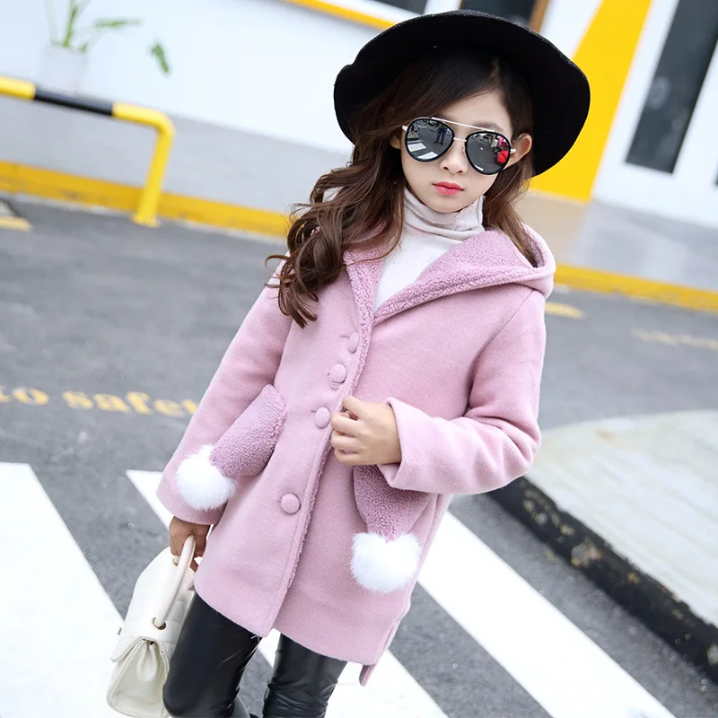Новая детская одежда для девочек, шерстяное пальто, шерстяной жакет Зима хлопок плотное пальто От 3 до 9 лет - Цвет: Розовый