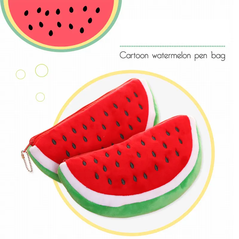 Watermelon Pencil Case Cute Fruit Kawaii Plush Large Capacity Pencil Bag Cosmetics Case For Kids Gift School Suppli Stationery pencil cases