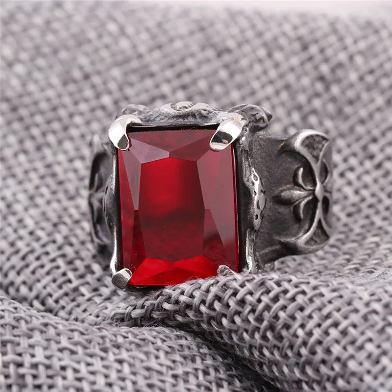 Modyle 2018 Men's Large 316L Stainless Steel Ring CZ Silve Black Red Dragon Claw Knight Fleur De Lis Vintage Gothic