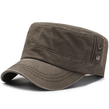 

Spring and Autumn Cotton Flat Washed Military Hat with Metal nail Curved bill Retro Panelled Kepi for Men Field Hunting Cap Army