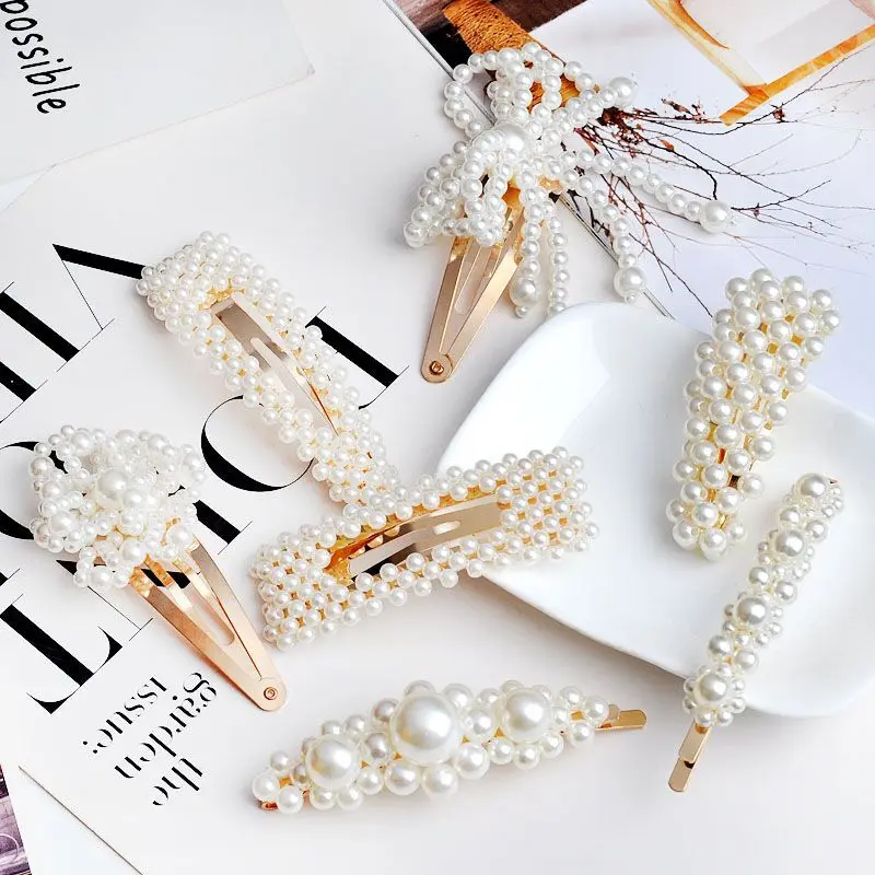 

2019 Fashion Women Pearl Hair Clip Snap Barrette Stick Hairpin Bobby Hairpins For Women Girls Hair Accessories Drop shipping