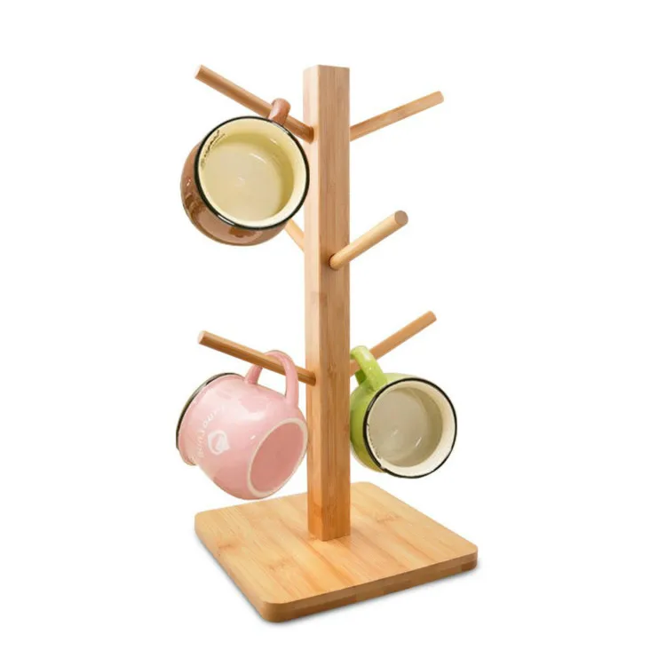 

Mug Rack Tree, Removable Bamboo Mug Stand, Storage Coffee Tea Cup Organizer Hanger Holder with 6 Hooks