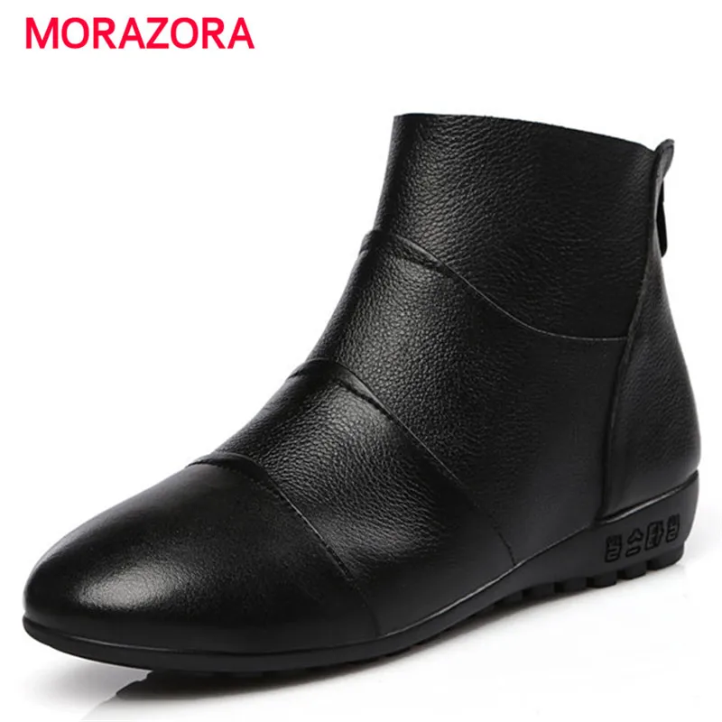 

MORAZORA 2018 new autumn winter flat with women boots zipper round toe low heel ankle boots comfortable genuine leather boots