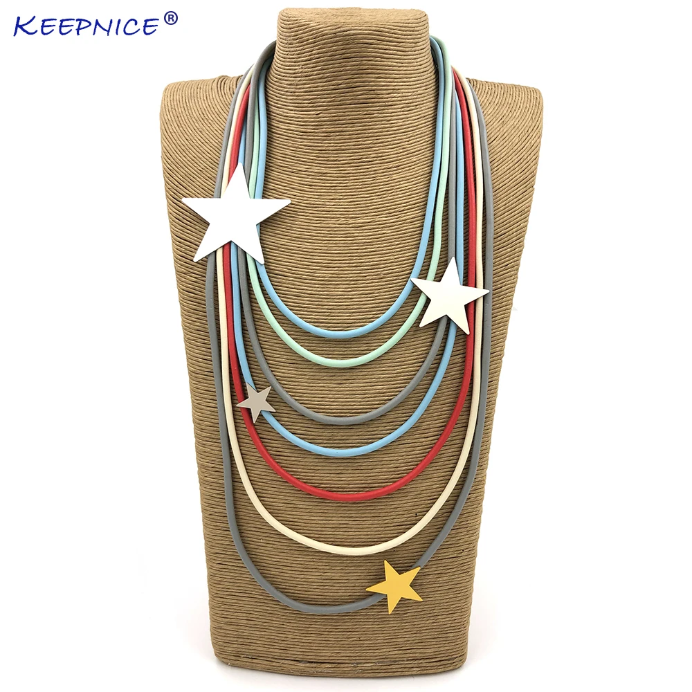 

New Aluminum star shape charm Rubber rope multi layers statement choker necklace clothes accessories for new office lady