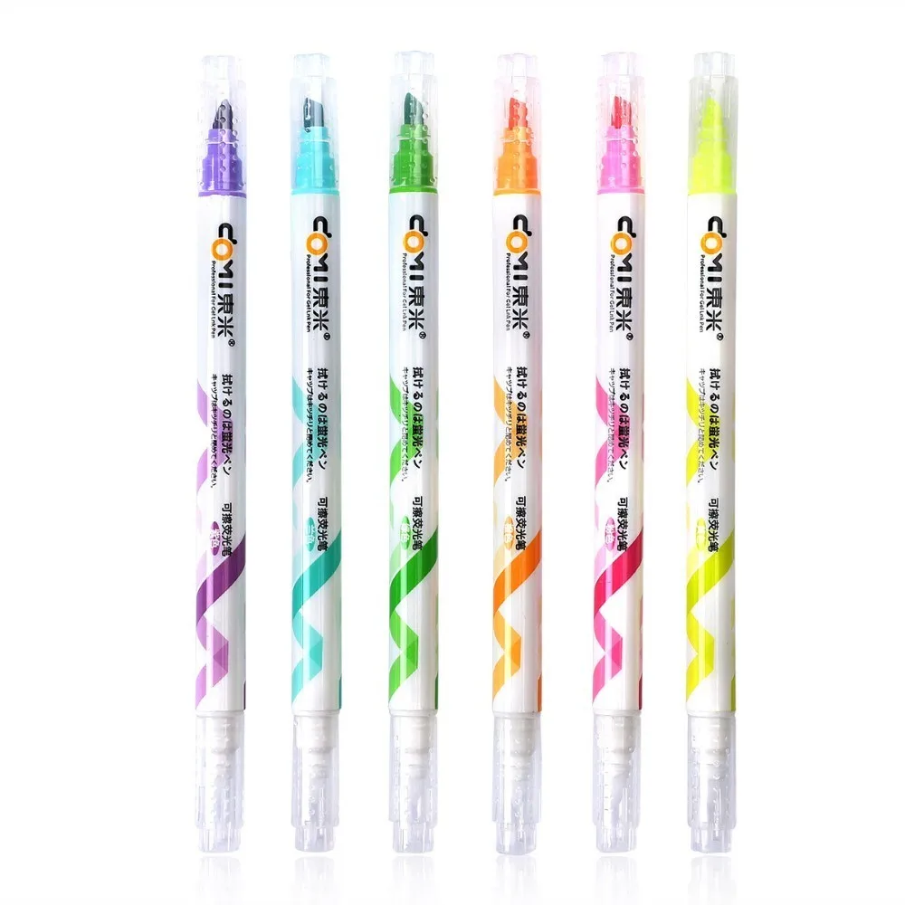1 шт. стираемые двухголовочные маркеры Флуоресцентные Ручки школьные принадлежности офисные канцелярские принадлежности - Color: 6pcs
