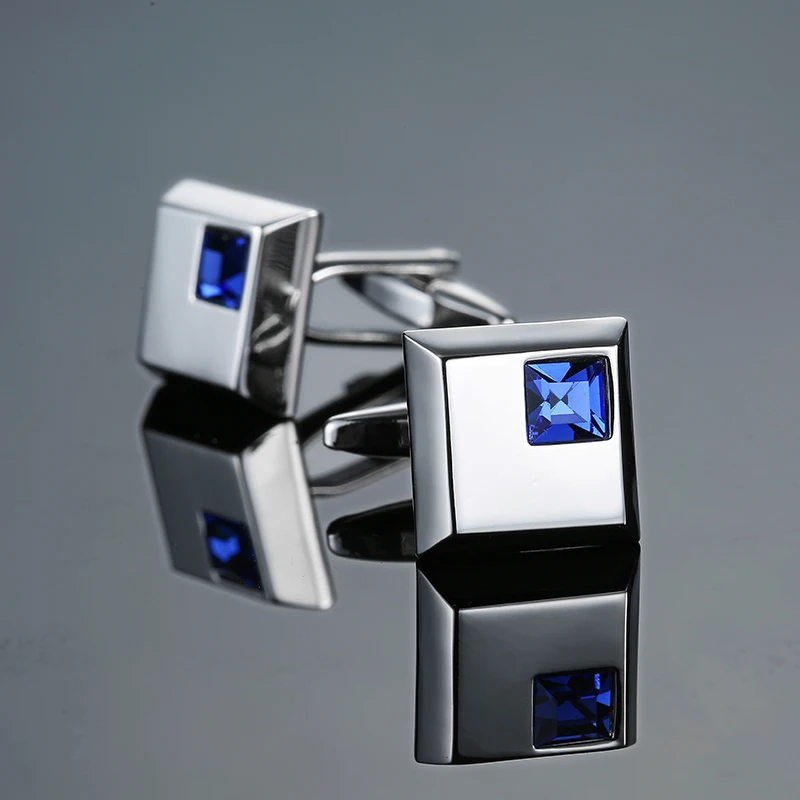 French Shirt Fashion Cufflinks for Men's Brand Cuff links Buttons square blue crystal High Quality 2018 New Arrival Jewelry