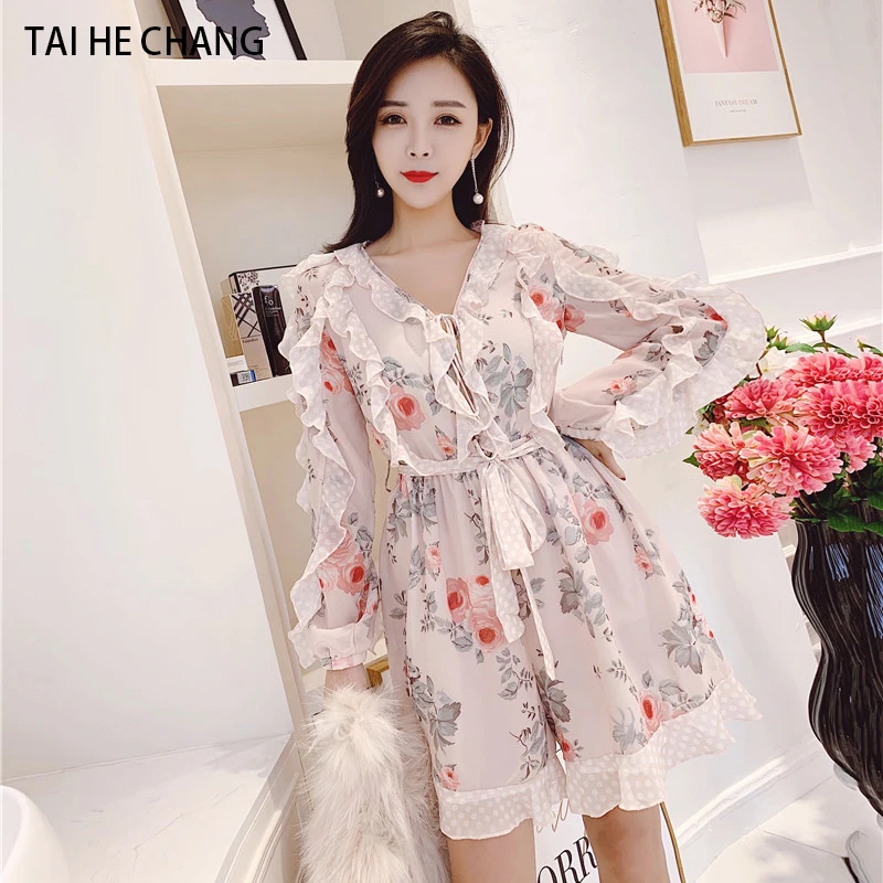 

women Jumpsuits new fashion elegant vestidos bodycon slim beach runway spring summer chiffon print ruffles playsuits short