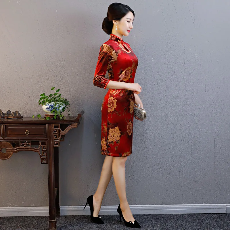 Мать Cheongsam бархат традиционное китайское свадебное платье халат Ципао Longue Femme платья в восточном стиле Китай Костюмы