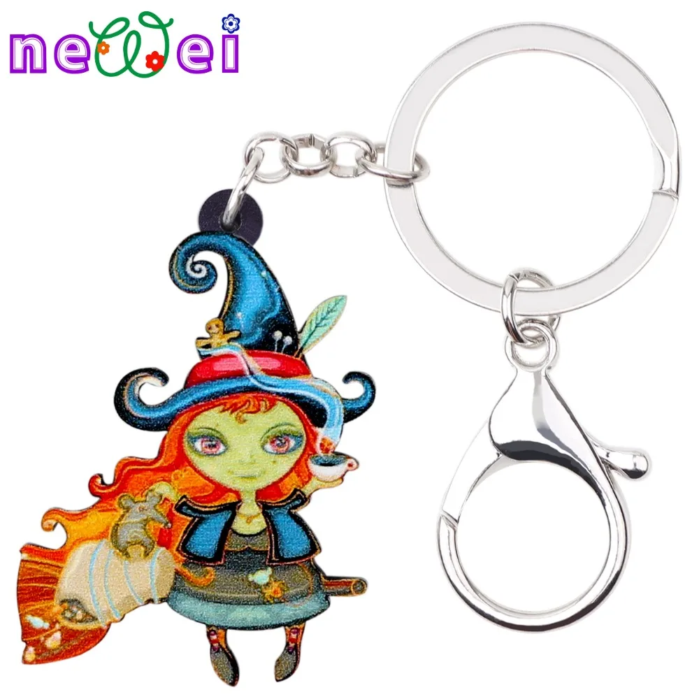 NEWEI Sweet Acrylic Halloween Cartoon Witch Key Chain Keychain Ring