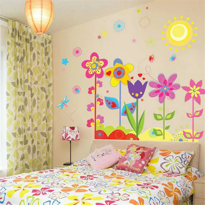 Cartoon flower and Sunflowers Wall Sticker Mural for Child kids Home Decor Removable Decals Hot Sale 2015 | Дом и сад