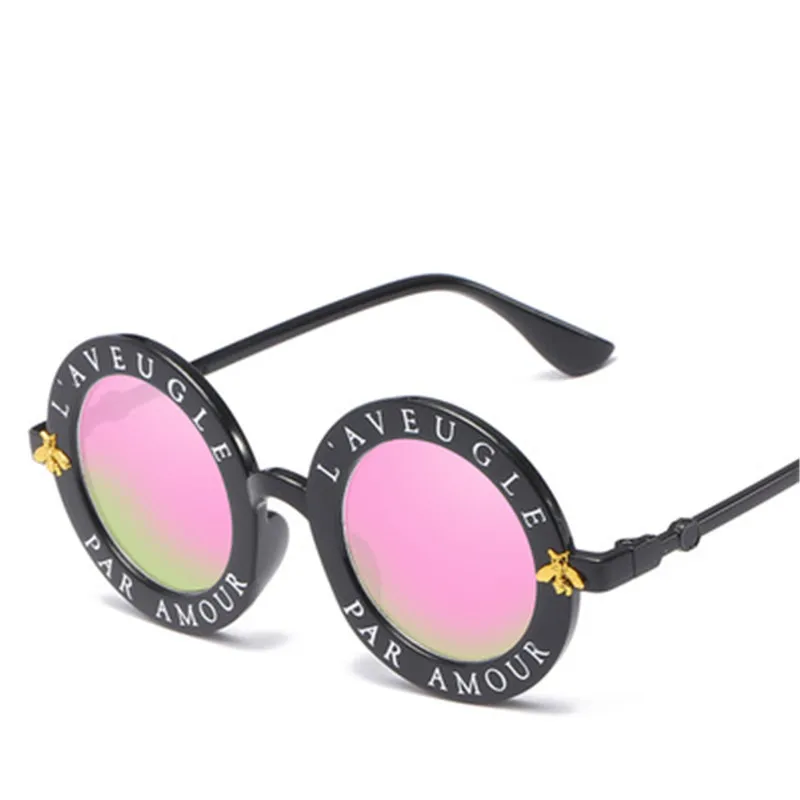 7 Colors Retro Round Sunglasses Women English Letters Little Bee Men Women  Brand Glasses Designer Fashion Male Female UV400