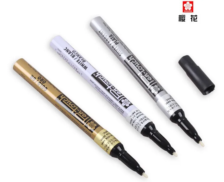 Sakura Pen-Touch paint Marker 3 шт./партия золото/серебро/белый 0,7 мм/1 мм/2 мм маркировка на любую вещь стекло/ткань/металл