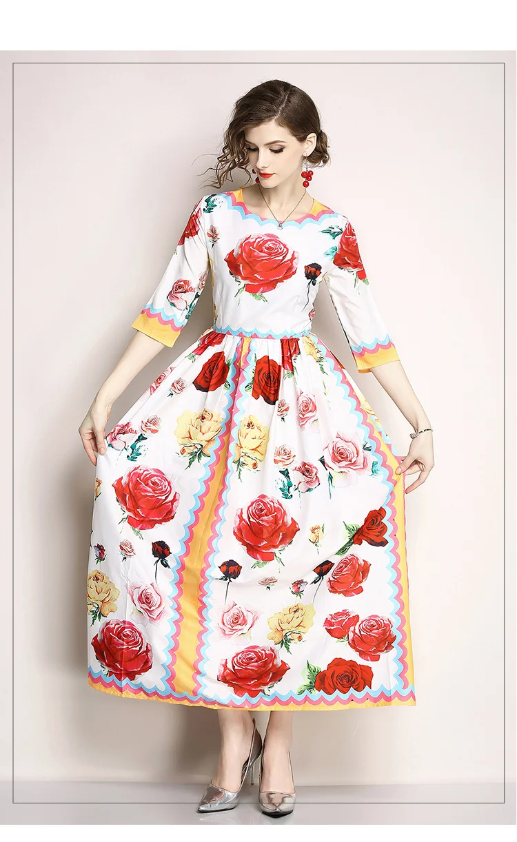 Винтажное платье макси с цветочным принтом, дизайнерское платье для подиума, высокое качество, женское длинное летнее пляжное платье, Vestido Longo K9526