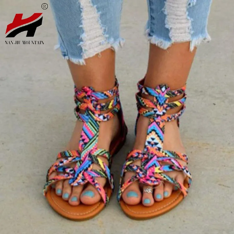 

2018 Summer Sandals Women's Shoes Flat Comfortable Family Wind Bohemia Shoes Woman Size 35-43