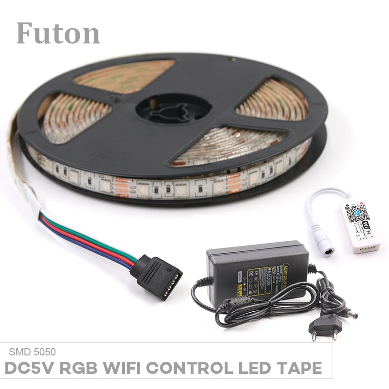 

5m DC5V WiFi Controlled RGB LED Strip (Access Amazon Alexa / Google home)With DC Adapter SMD5050 Flexible Waterproof LED Light
