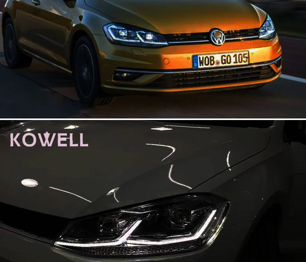 Стайлинга автомобилей фара для VW GOLF 7 MK7 обновление до MK7.5 дизайн гольф 7,5 фары, светодиодные фары DRL bi-ксеноновая линзы двойной U